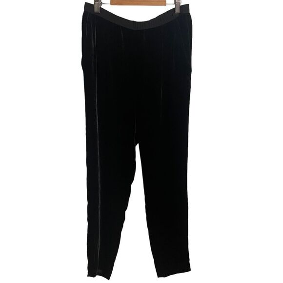 Eileen Fisher Silk Trimmed Black Velvet Joggers Pants Size XS/TP - Picture 1 of 8